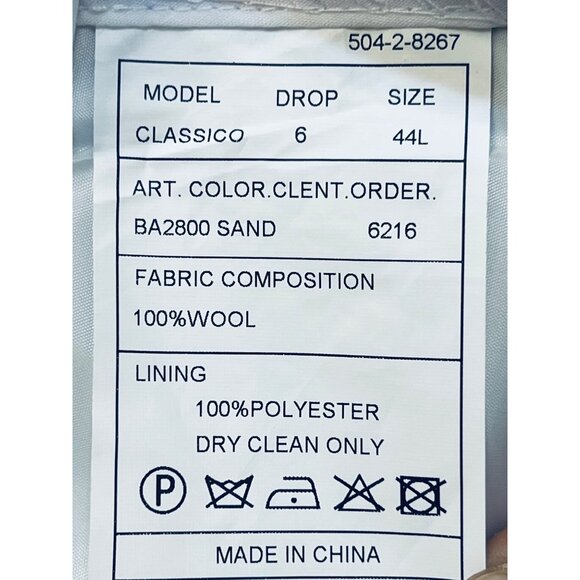 Baroni Couture Men 100% Wool Dress Pants Sand 44L Flat Front Classic Fit Luxury - Picture 10 of 14